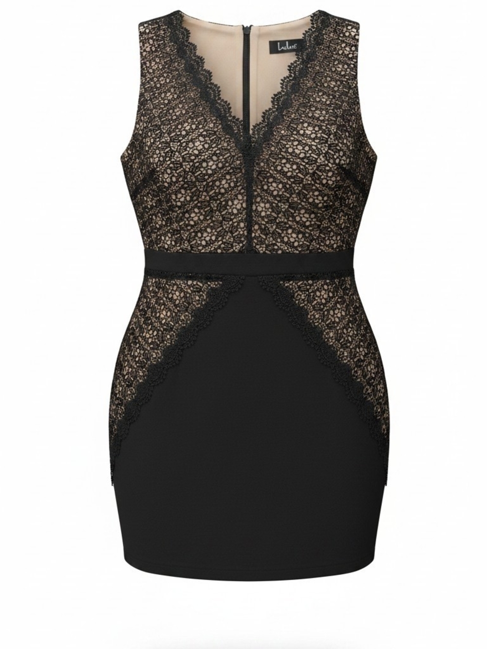 Lulus Black Lace-Detail V-Neck Bodycon Dress SZ M